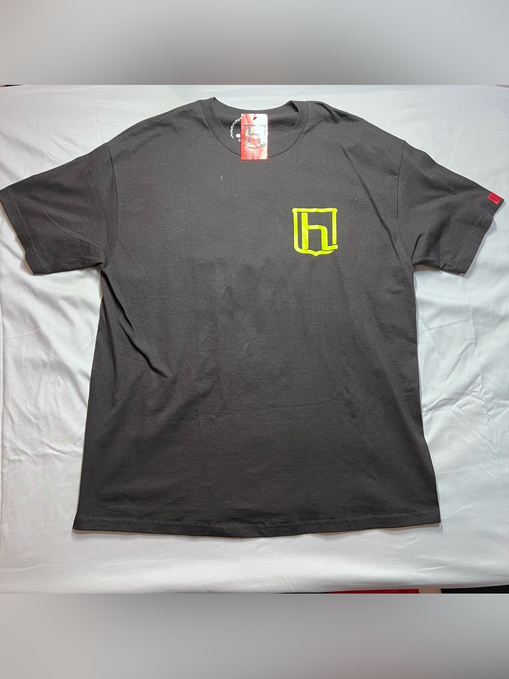 Men's Black Short Sleeve Tee with Neon Yellow Crest (0039)
